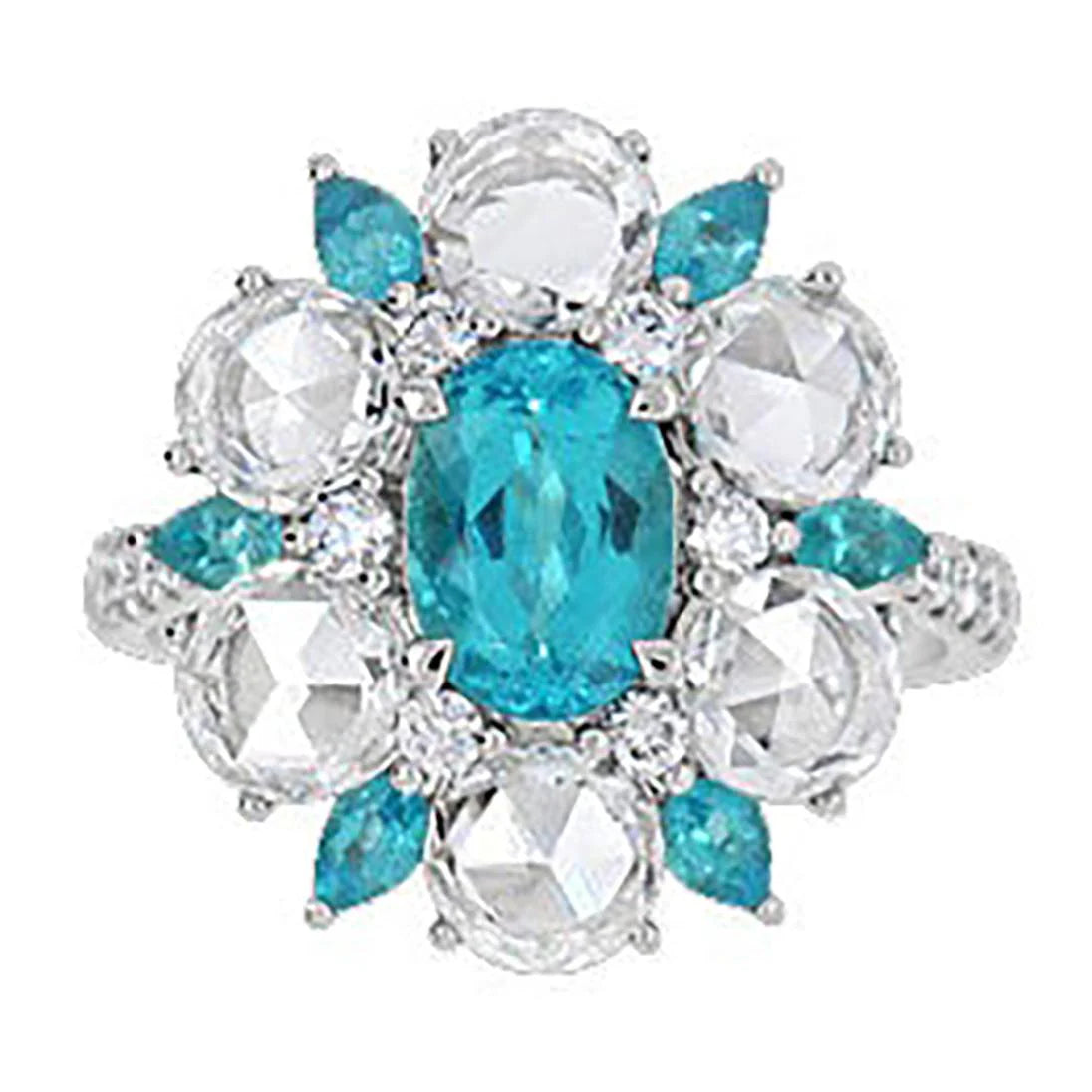 Anello a forma di fiore con tormalina Paraiba