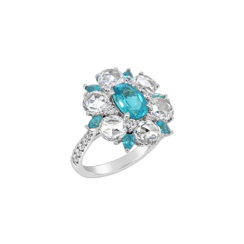 Anello a forma di fiore con tormalina Paraiba