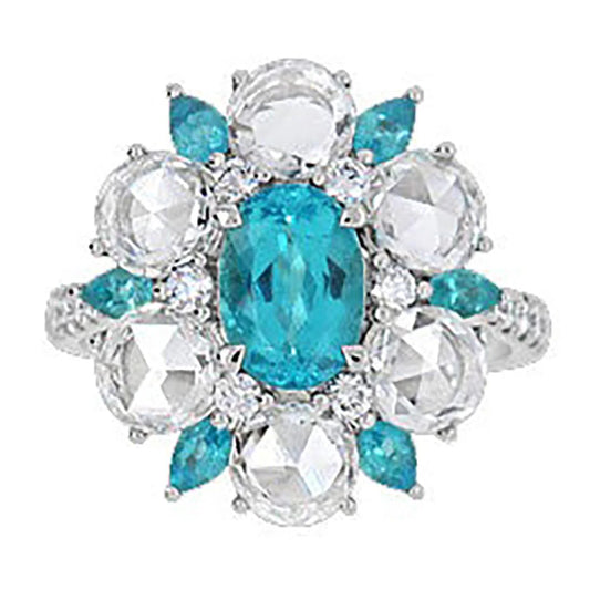 Anello a forma di fiore con tormalina Paraiba