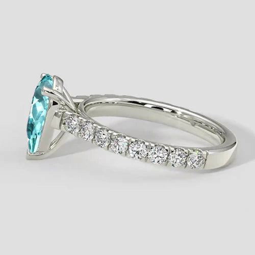 Anello classico con pietra Paraiba a forma di pera