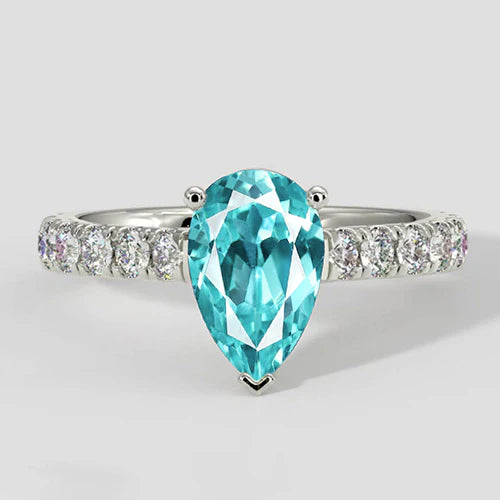 Anello classico con pietra Paraiba a forma di pera