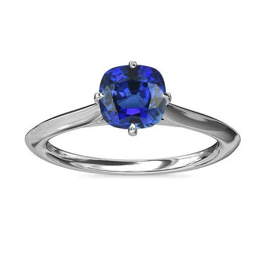 Anello con 2 carati Solitario zaffiro blu in gioielli in oro bianco 14K
