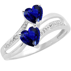 Anello con 3,50 carati Toi et Moi Cuore Gemma Ceylon Zaffiro e Diamante in oro bianco 14K