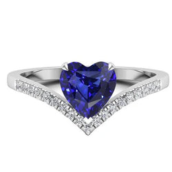 Anello con 3 carati di pietra preziosa zaffiro blu con taglio a cuore in oro bianco 14K