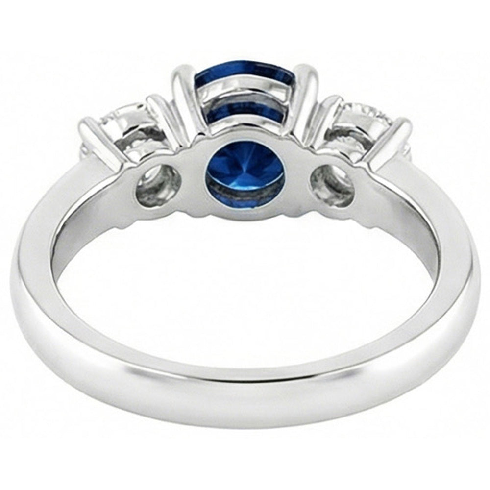 Anello con 3 pietre di zaffiro blu di Ceylon e diamante 4.50 carati in oro bianco 14K