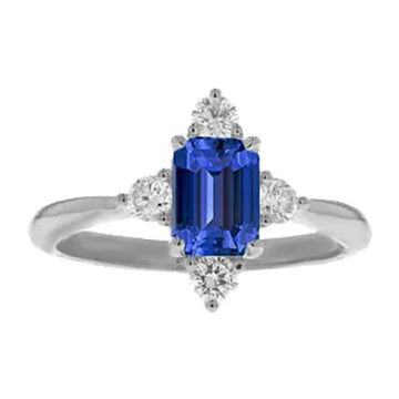 Anello con 5 pietre di zaffiro smeraldo 2 carati e diamanti in oro bianco 14k