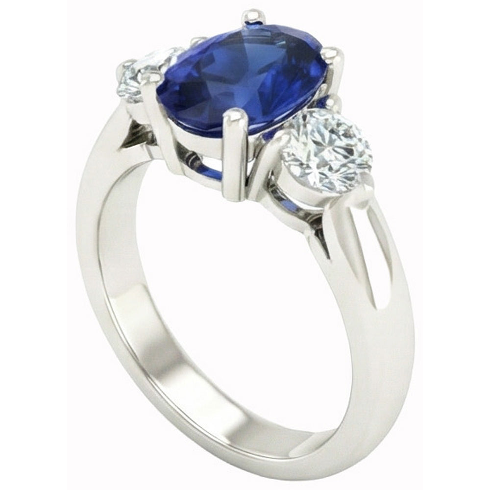 Anello con Zaffiro di Ceylon 3 Carati e Diamanti Naturali Autentici ( non creati in laboratorio ) in Oro Bianco 14K