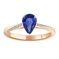Anello con Zaffiro di Ceylon a forma di pera da 2,50 carati e diamante in oro 14K