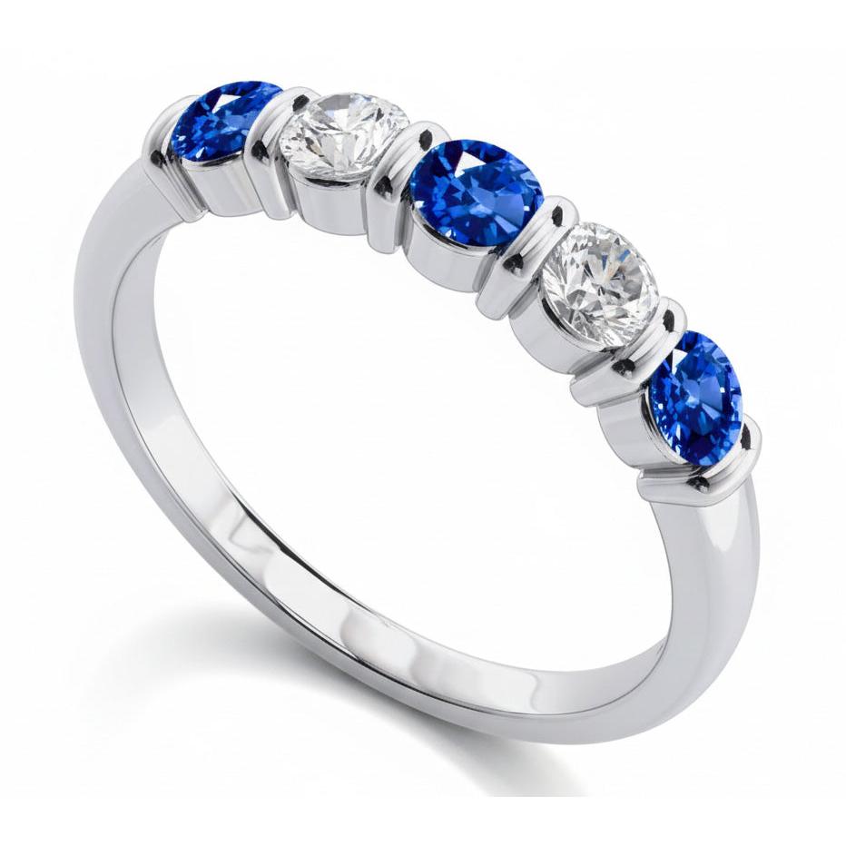 Anello con cinque pietre di zaffiro di Ceylon da 1,25 ct con diamanti in oro 14K