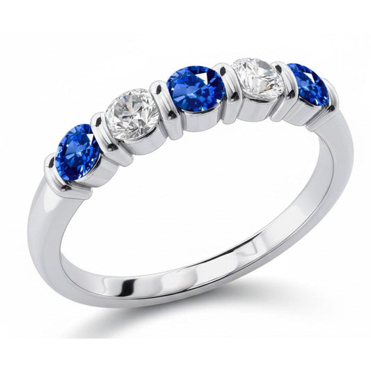Anello con cinque pietre di zaffiro di Ceylon da 1,25 ct con diamanti in oro 14K
