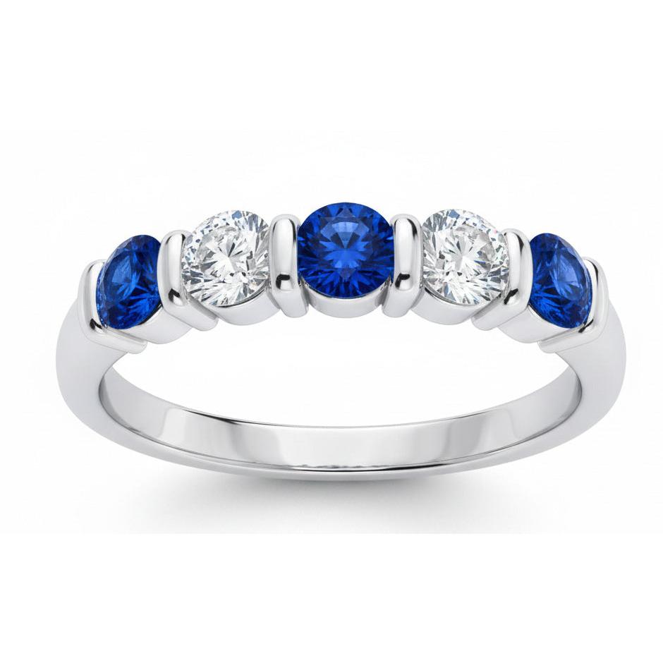 Anello con cinque pietre di zaffiro di Ceylon da 1,25 ct con diamanti in oro 14K