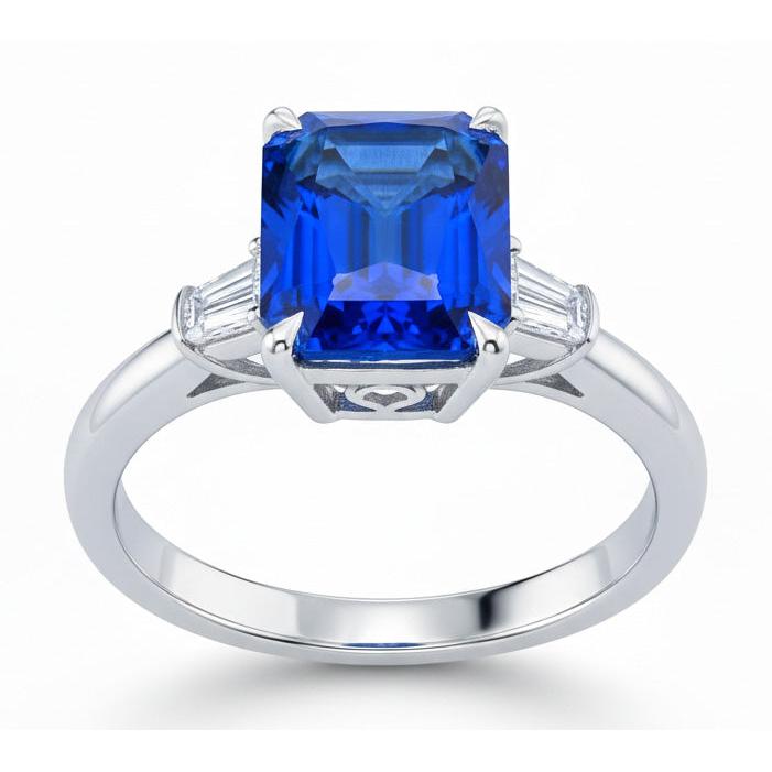 Anello con diamante artigli d'aquila incastonato con zaffiro blu radiante oro 7 carati 14K