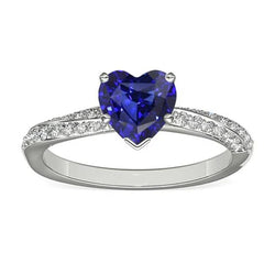 Anello con diamante zaffiro Sri Lanka taglio cuore da 2,50 carati in oro bianco 14K
