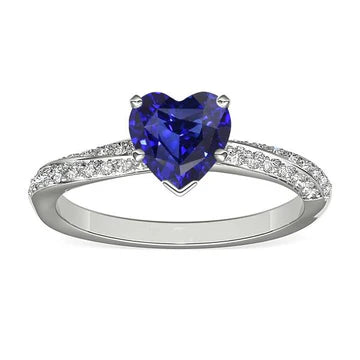 Anello con diamante zaffiro Sri Lanka taglio cuore da 2,50 carati in oro bianco 14K