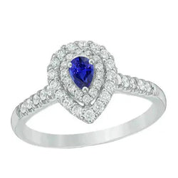 Anello con doppio anello in zaffiro pera dello Sri Lanka e diamanti 3 carati con Oro Bianco 14K