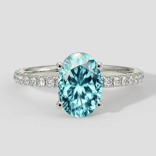 Anello con fascia in diamante Paraiba ovale bluastro da 3,75 ct