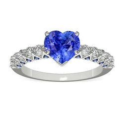 Anello con gemma Cuore 2,50 carati Zaffiri blu e diamanti tondi in oro bianco 14K