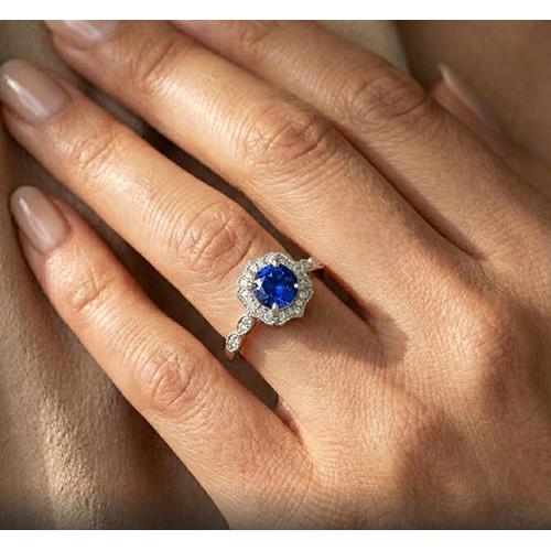 Anello con gemma di zaffiro dello Sri Lanka a taglio rotondo da 1,40 ct