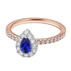 Anello con pavé di diamanti incastonati in oro bicolore con zaffiro di Ceylon, 2,50 carati con oro bianco 14K