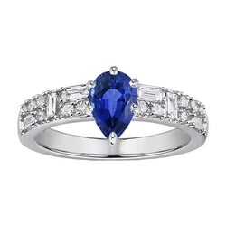 Anello con pietra preziosa pera 3 carati blu zaffiro marchesa e diamanti rotondi con oro bianco 14K