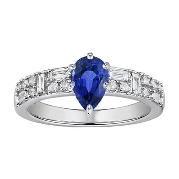 Anello con pietra preziosa pera 3 carati blu zaffiro marchesa e diamanti rotondi con oro bianco 14K