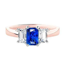 Anello con pietre preziose in zaffiro radioso bicolore 3 pietre 1,50 carati con oro bianco 14K