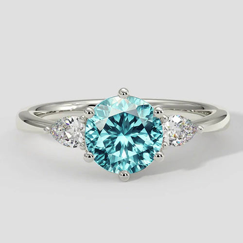 Anello con tormalina Paraiba bluastra elettrica e diamanti