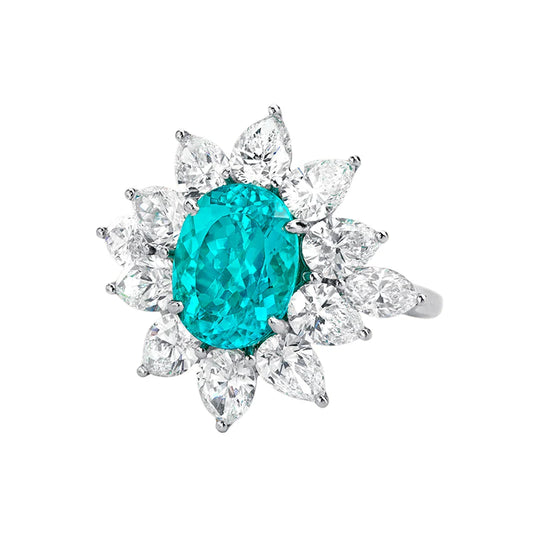 Anello con tormalina Paraiba da 5 ct e alone a pera