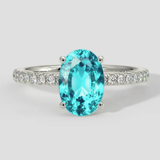 Anello con tormalina Paraiba naturale taglio ovale