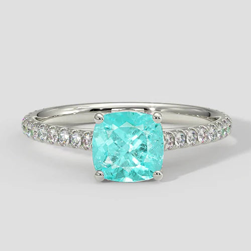 Anello con tormalina Paraiba rotonda da 2,50 ct.
