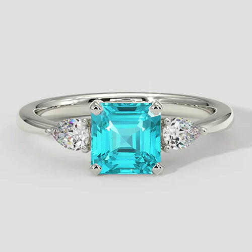 Anello con tormalina Paraiba taglio Asscher da 2,10 carati