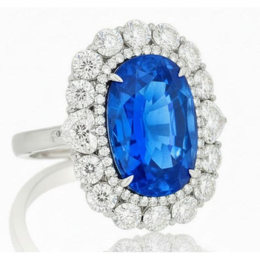 Anello con zaffiro blu dello Sri Lanka e diamante da 8,25 ct in oro bianco 14K