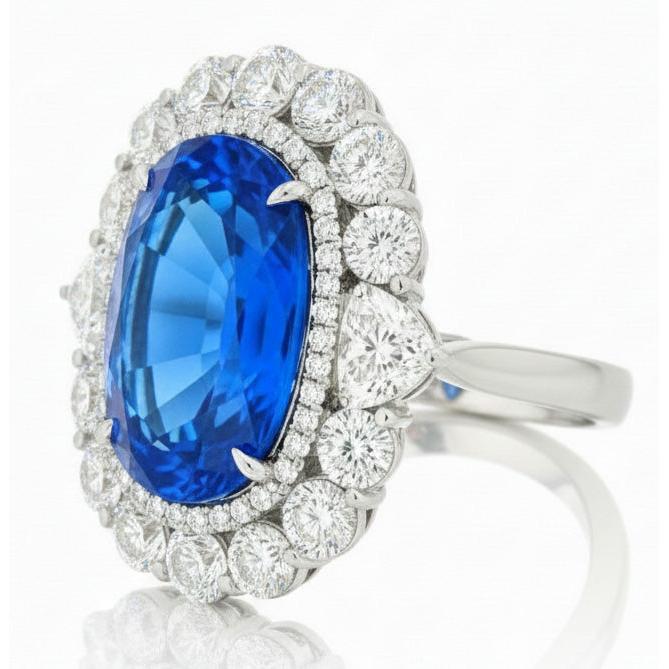 Anello con zaffiro blu dello Sri Lanka e diamante da 8,25 ct in oro bianco 14K
