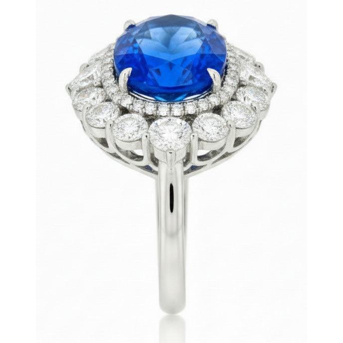 Anello con zaffiro blu dello Sri Lanka e diamante da 8,25 ct in oro bianco 14K