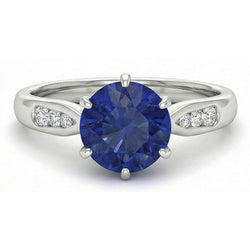 Anello con zaffiro blu di Ceylon da 1,80 carati con diamanti in oro bianco 14