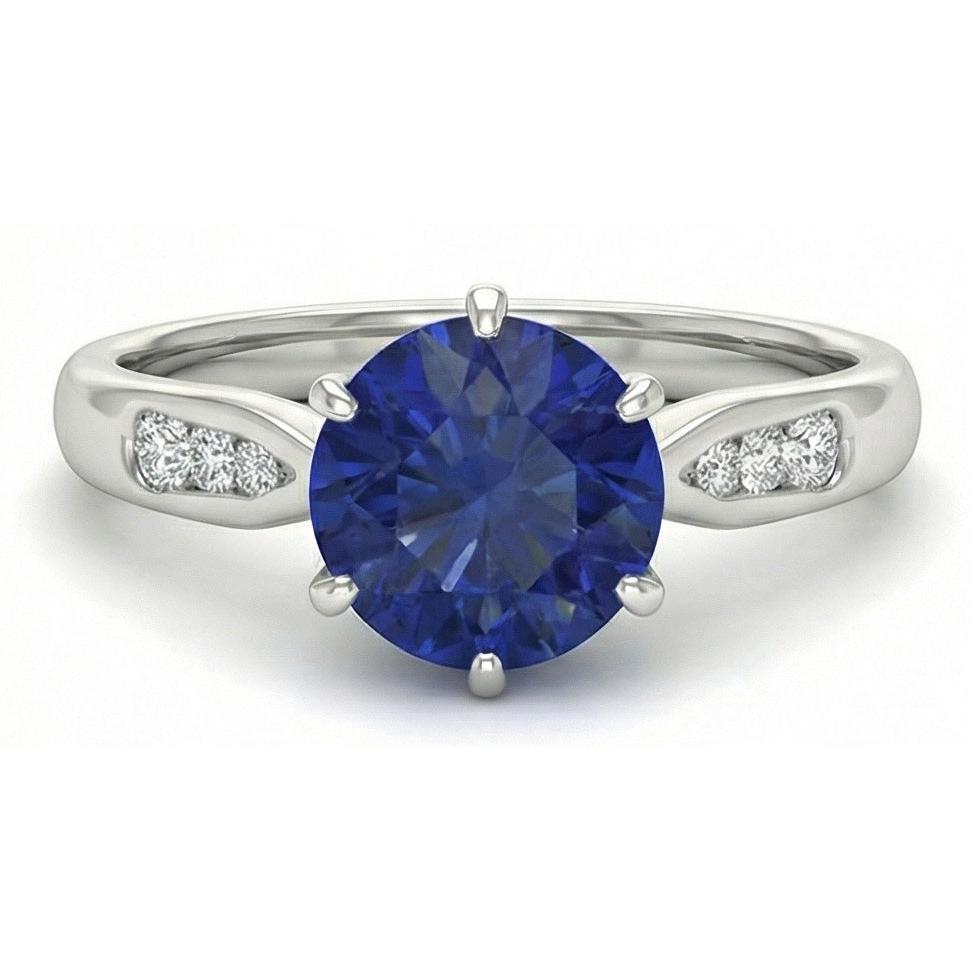 Anello con zaffiro blu di Ceylon da 1,80 carati con diamanti in oro bianco 14