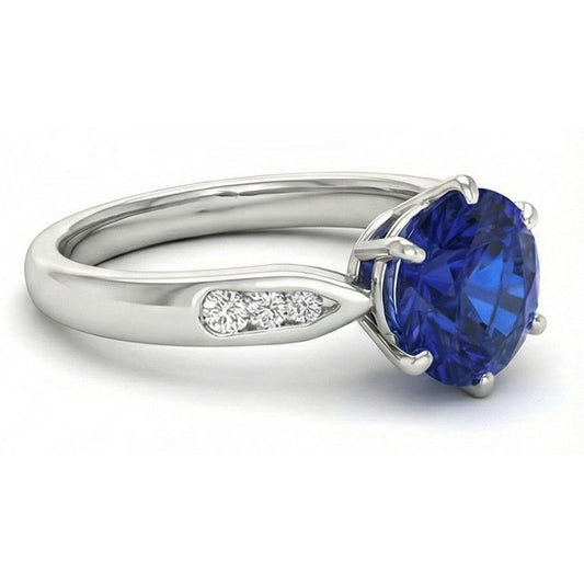 Anello con zaffiro blu di Ceylon da 1,80 carati con diamanti in oro bianco 14