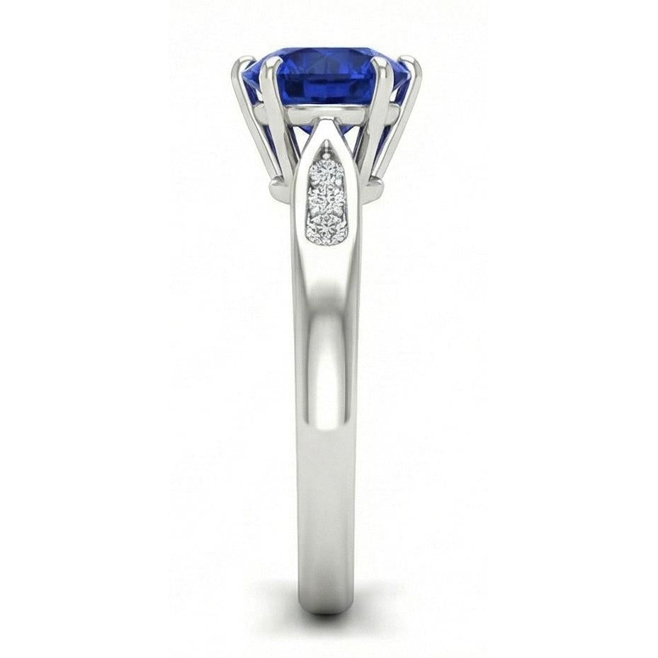 Anello con zaffiro blu di Ceylon da 1,80 carati con diamanti in oro bianco 14