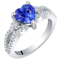 Anello con zaffiro blu e diamanti 4.50 carati in oro bianco 14K