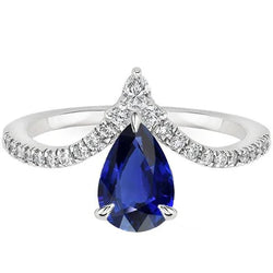 Anello con zaffiro blu pera rinforzato da 4,50 carati e diamante rotondo in oro bianco 14K