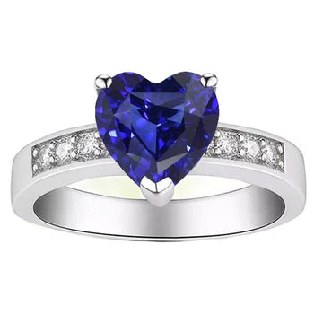 Anello con zaffiro blu taglio cuore da 2,50 carati e Diamante in oro 14K