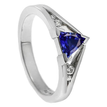 Anello con zaffiro blu trilioni di gioielli con diamanti 1,25 carati 5 stile pietra con oro bianco 14K