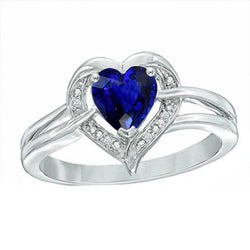 Anello con zaffiro dello Sri Lanka a forma di cuore Halo 1,50 carati di diamanti con oro bianco 14K