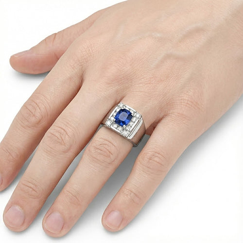 Anello con zaffiro dello Sri Lanka da 1,60 ct e diamante 14K Oro bianco