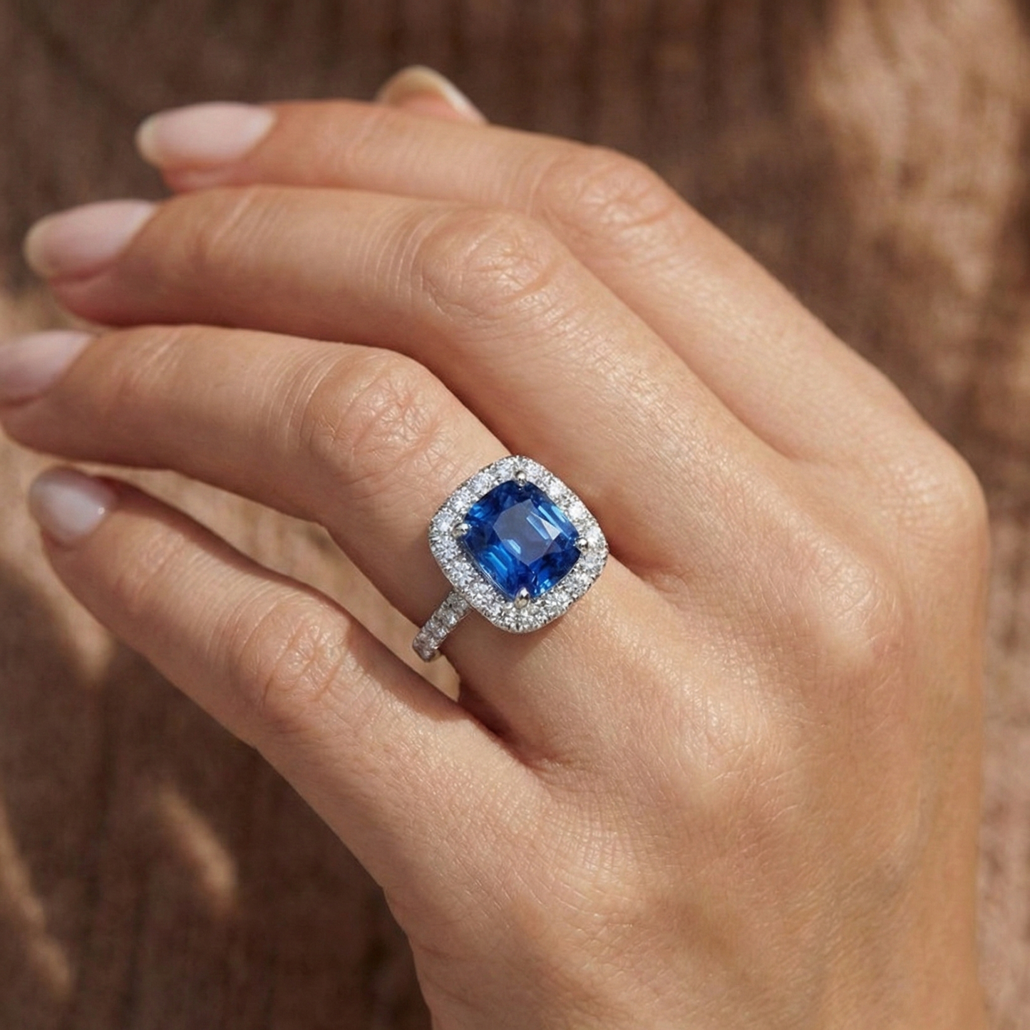 Anello con zaffiro dello Sri Lanka da 3,35 carati e diamanti in oro bianco 14K
