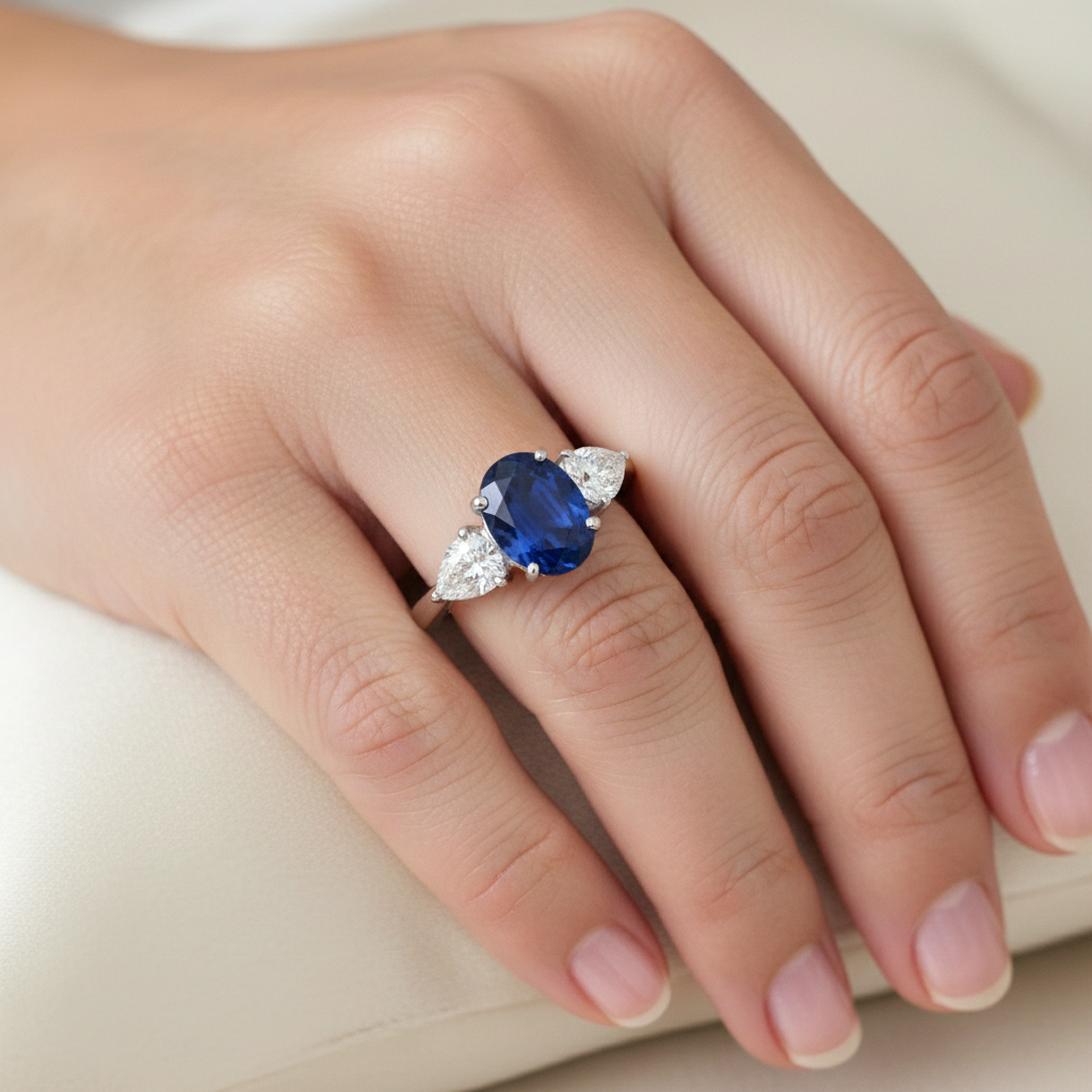 vero oval diamante 3.50carati anello con accenti diamanti