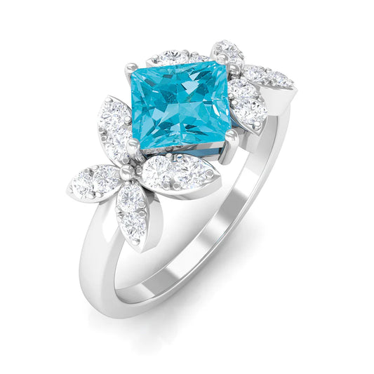 Anello da cocktail floreale moderno Paraiba