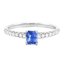 Anello da donna con pietre preziose e diamanti. zaffiro taglio brillante da 1,50 carati con oro bianco 14K