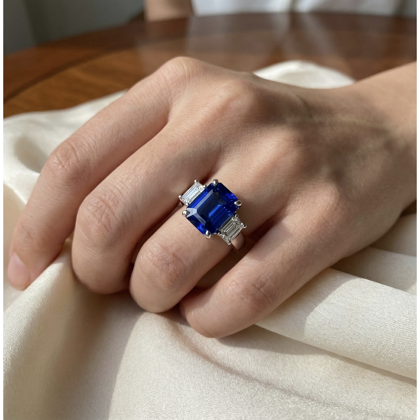 Anello da donna in oro con diamanti taglio smeraldo gioielli in zaffiro naturale 5 carati