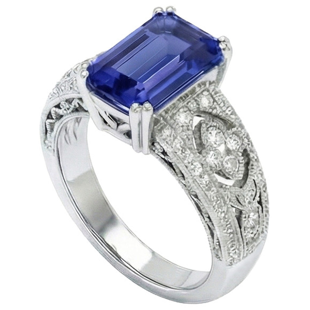 Anello da donna in stile vintage con zaffiro blu smeraldo e diamanti 9.75 carati